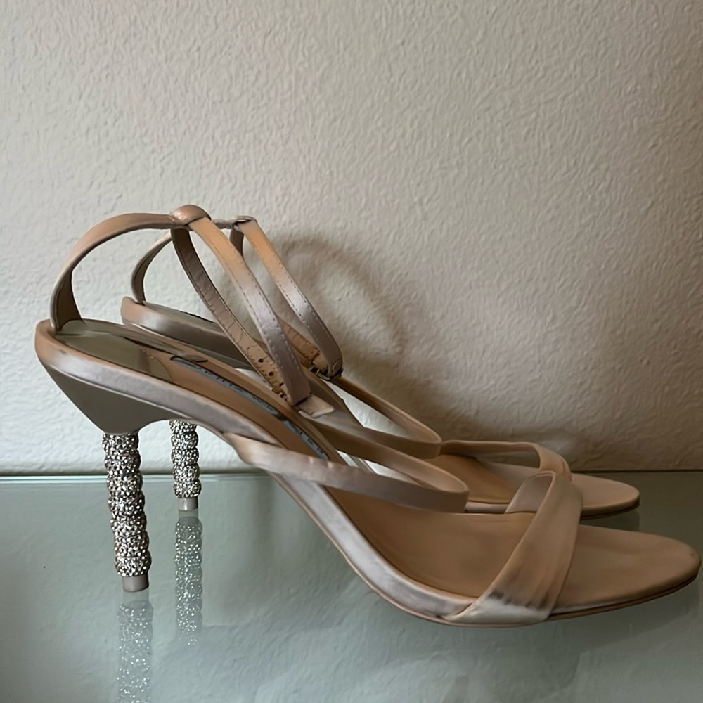 Sophia Webster Rosalind Embellished-Heel Satin Sandals in Ivory